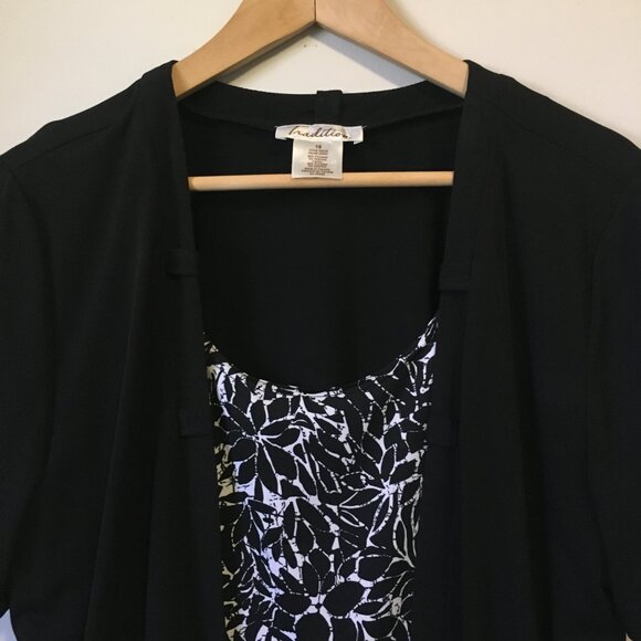 Tradition Made in Canada Black Open Short Sleeve Cardigan With Batik Shirt 2in1 - Picture 6 of 16